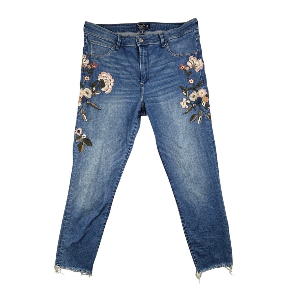 Abercrombie Simone High Rise Ankle Jeans Embroidered Floral 32 Stretch Skinny
